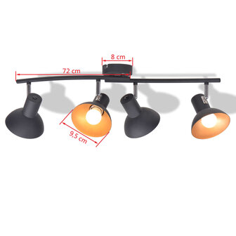 Plafondlamp voor 4 peertjes E27 zwart en goud