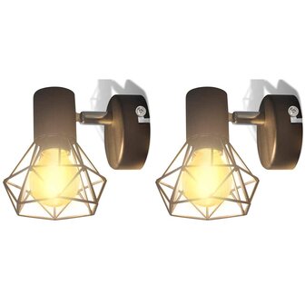 Wandlampen 2 st met LED industri&euml;le stijl zwart