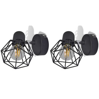 Wandlampen 2 st met LED industri&euml;le stijl zwart