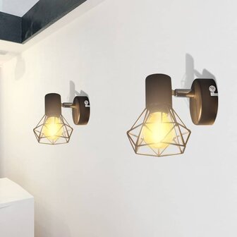 Wandlampen 2 st met LED industri&euml;le stijl zwart