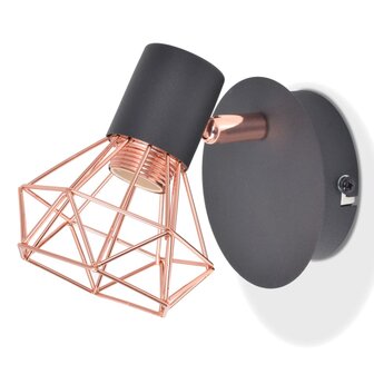 Wandlamp E14 zwart en koper 2 st