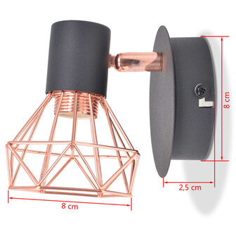 Wandlamp E14 zwart en koper 2 st