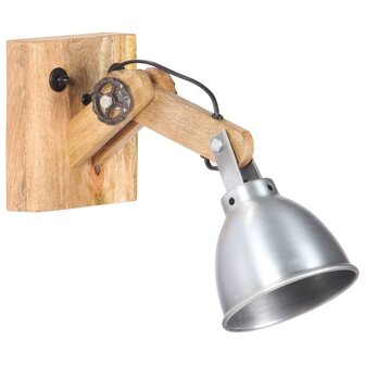 Wandlamp E27 massief mangohout en ijzer zilverkleurig
