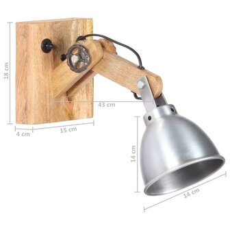 Wandlamp E27 massief mangohout en ijzer zilverkleurig