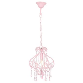 Plafondlamp met kralen rond E14 roze