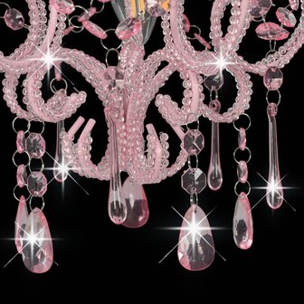 Plafondlamp met kralen rond E14 roze
