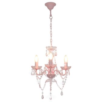 Kroonluchter met kralen rond 3xE14 roze