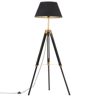 Vloerlamp driepoot 141 cm massief teakhout zwart en goudkleurig