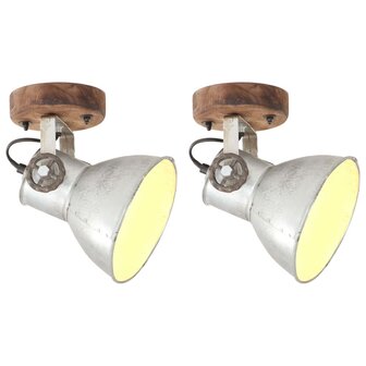Wand-/plafondlampen industrieel 2 st E27 20x25 cm zilverkleurig