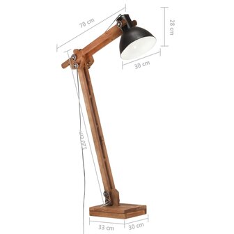 Vloerlamp E27 massief mangohout zwart
