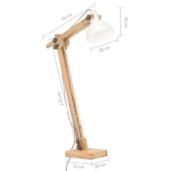 Vloerlamp E27 massief mangohout wit