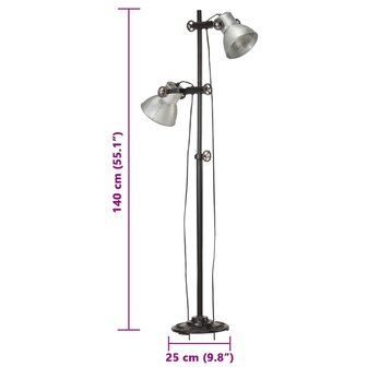 Vloerlamp met 2 lampenkappen E27 gietijzer zilverkleurig