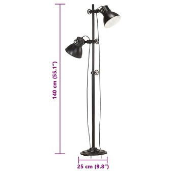 Vloerlamp met 2 lampenkappen E27 gietijzer zwart