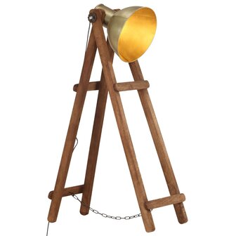 Vloerlamp E27 massief mangohout messingkleurig