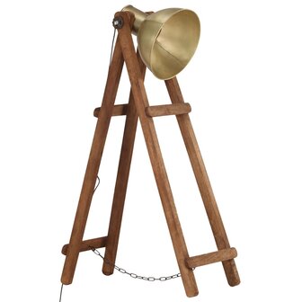 Vloerlamp E27 massief mangohout messingkleurig