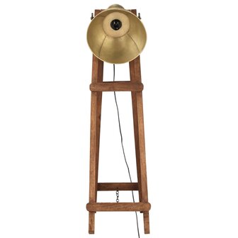 Vloerlamp E27 massief mangohout messingkleurig