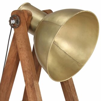 Vloerlamp E27 massief mangohout messingkleurig