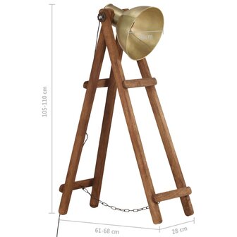 Vloerlamp E27 massief mangohout messingkleurig