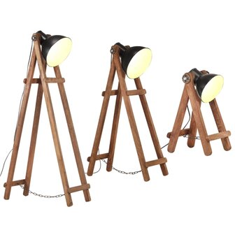Vloerlampen 3 st E27 massief mangohout zwart