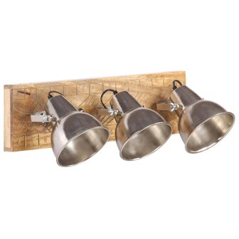 Wandlamp industrieel E27 70x23 cm mangohout zilverkleurig
