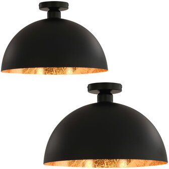 Plafondlampen 2 st halfrond E27 zwart en goudkleurig