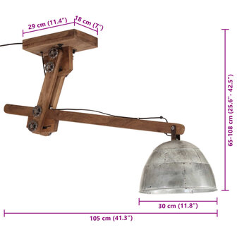Plafondlamp 25 W E27 105x30x65-108 cm vintage zilverkleurig