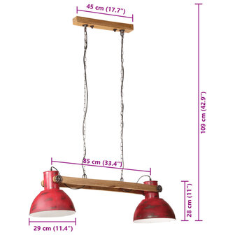 Hanglamp 25 W E27 85x28x109 cm verweerd rood