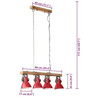 Plafondlamp 25 W E27 90x24x111 cm verweerd rood