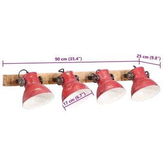 Wandlamp 25 W E27 90x25 cm verweerd rood