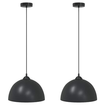 Hanglampen 2 st In hoogte verstelbaar E27 30 cm metaal zwart