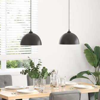 Hanglampen 2 st In hoogte verstelbaar E27 30 cm metaal zwart