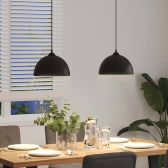 Hanglampen 2 st In hoogte verstelbaar E27 30 cm metaal zwart