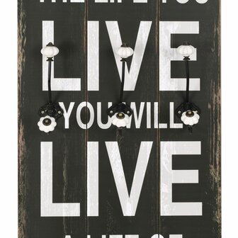Wandkapstok met 6 haken LOVE LIVE 120x40 cm