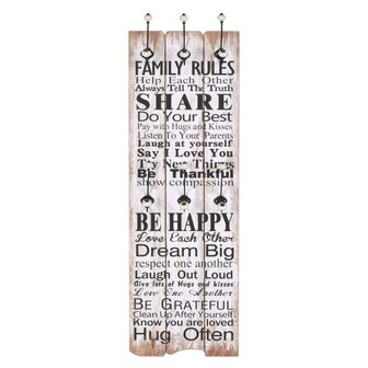 Wandkapstok met 6 haken FAMILY RULES 120x40 cm