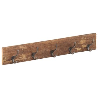Wandkapstok met 5 haken 100x2,5x15 cm massief gerecycled hout
