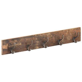 Wandkapstok met 5 haken 100x2,5x15 cm massief gerecycled hout