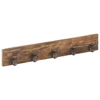 Wandkapstok met 5 haken 100x2,5x15 cm massief gerecycled hout