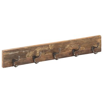 Wandkapstok met 5 haken 100x2,5x15 cm massief gerecycled hout