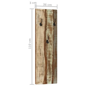 Wandkapstokken 2 st 36x3x110 cm massief gerecycled hout