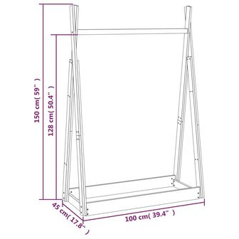 Kledingrek 100x45x150 cm massief grenenhout wit