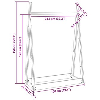 Kledingrek 100x45x150 cm massief grenenhout