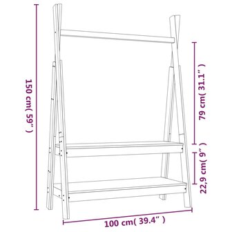 Kledingrek 100x45,5x150 cm massief grenenhout