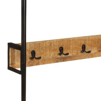 Kledingrek met wieltjes 90x35x190 cm massief mangohout en ijzer