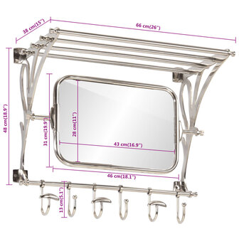 Bagagerek met kleerhangers en spiegel wandmontage aluminium