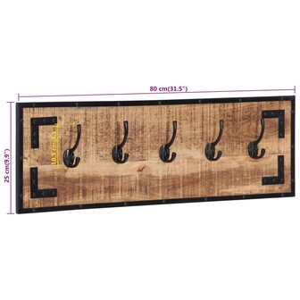 Kapstokken 2 st 80x8x25 cm massief ruw mangohout