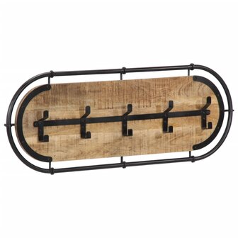 Wandkapstok met 5 haken massief ruw mangohout