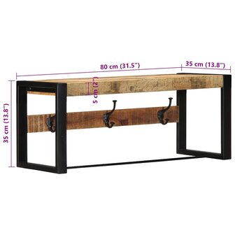 Kapstok 80x35x35 cm massief ruw mangohout