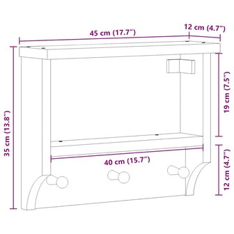 Wandkapstok SANDNES 45x12x35 cm massief grenenhout