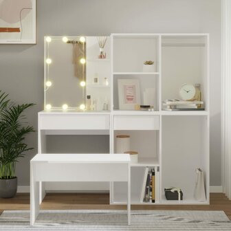Kaptafelset met LED&#039;s bewerkt hout wit