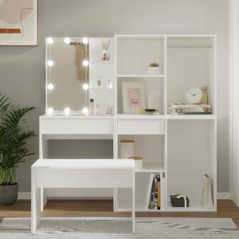 Kaptafelset met LED&#039;s bewerkt hout wit